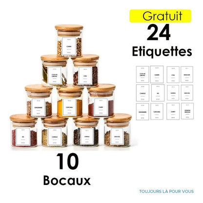 10 Pots à épices + 24 Etiquettes